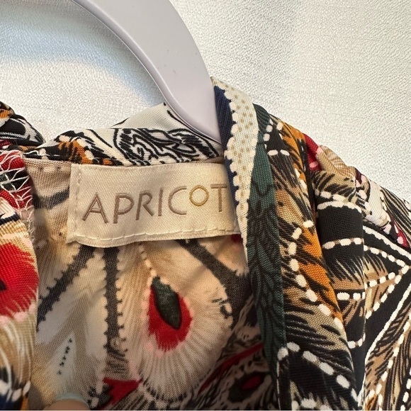 Apricot Blouse Women’s Peacock Themed Stretch Boho Flowy Mock Neck Large 14 - Picture 4 of 10